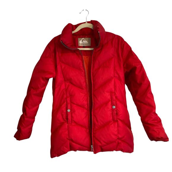 Vintage Quiksilver Red Puffer Down Full Zip Winter Ski Sports Coat Size Medium - Picture 13 of 16